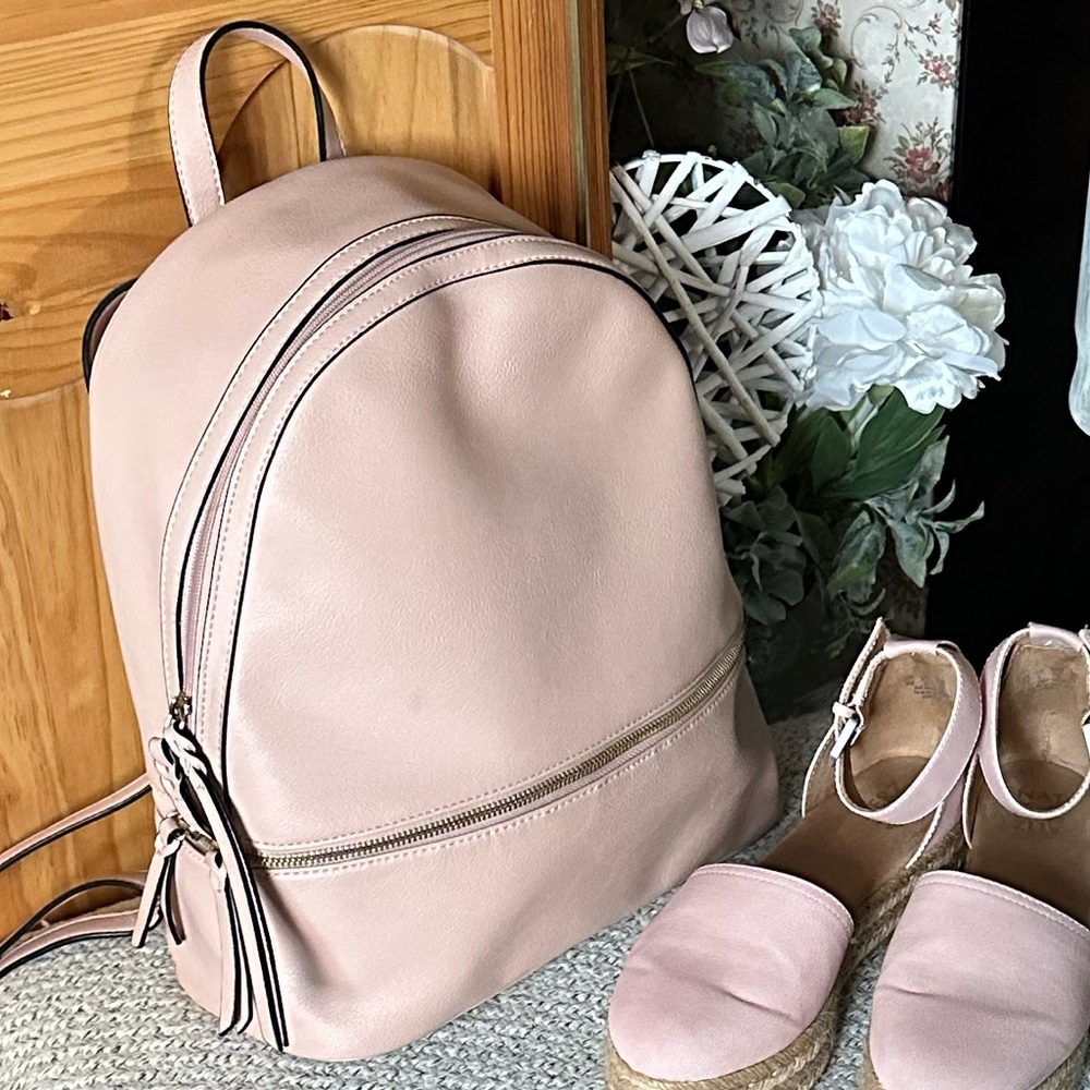 Naturalizer vegan dusty pink backpack with braided tassels, $50